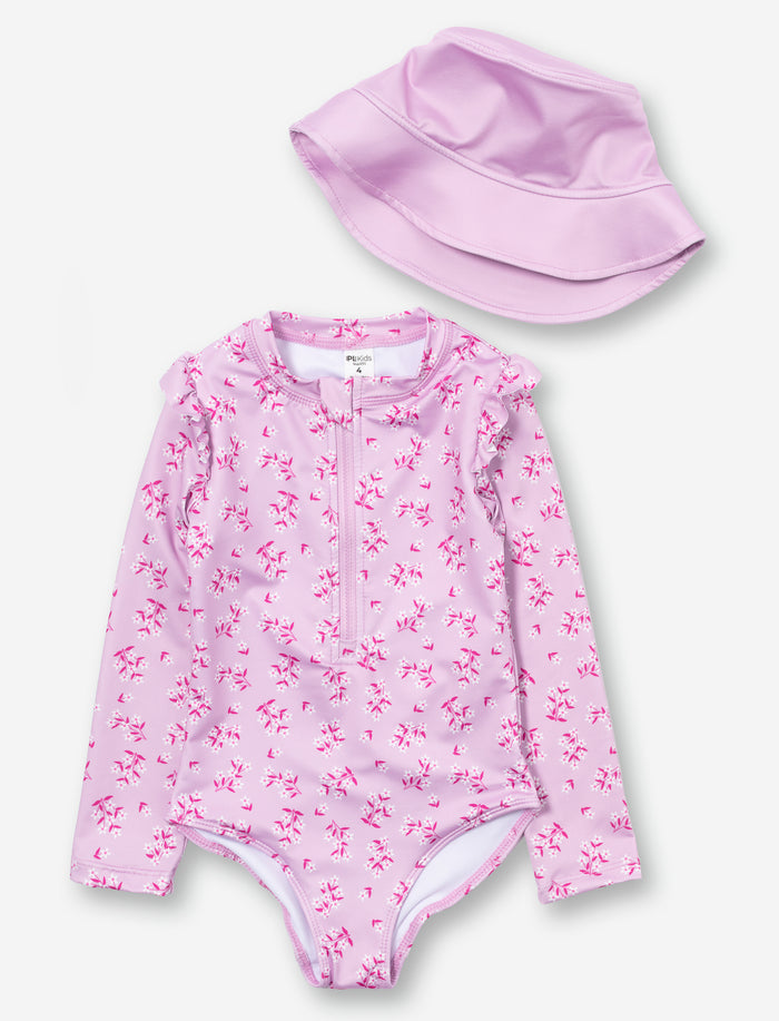 Maillot 1 pièce avec chapeau assorti - petite fille