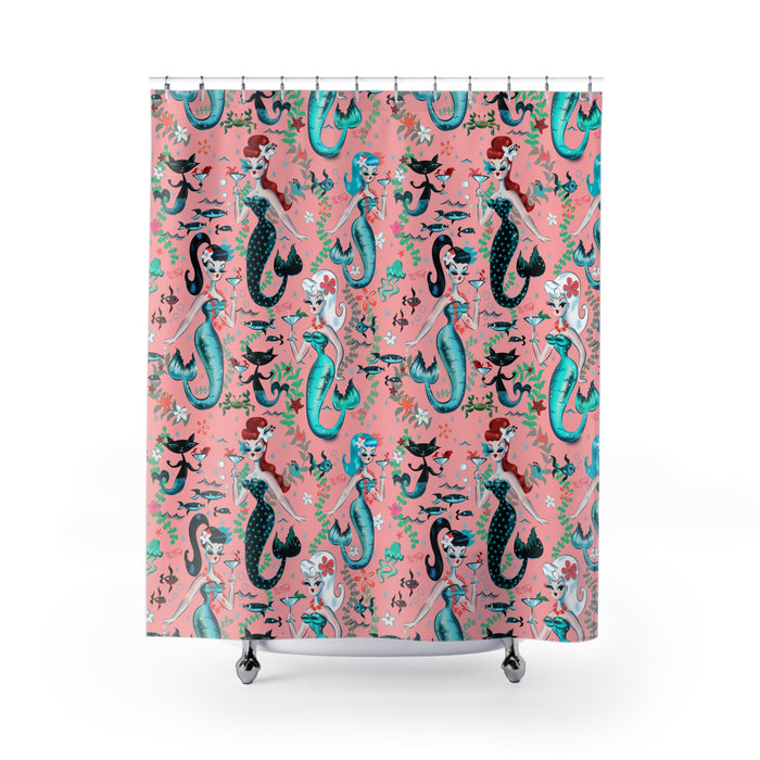 Martini Mermaids Coral • Shower Curtain