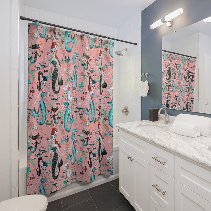 Martini Mermaids Coral • Shower Curtain