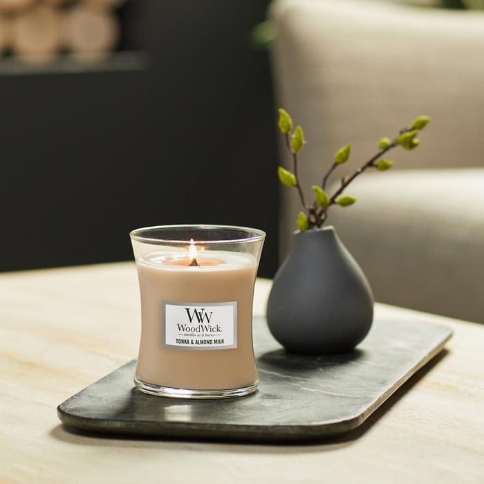 WoodWick Medium Soy Candle - Tonka & Almond Milk | Koop.co.nz