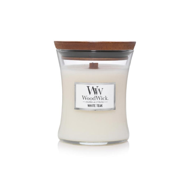 WoodWick Medium Soy Candle - White Teak | Koop.co.nz