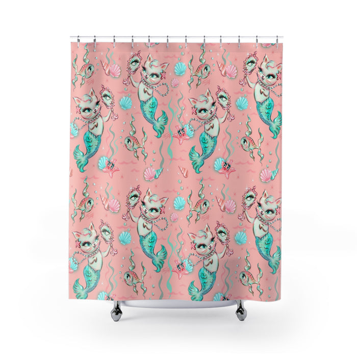 Merkittens with Pearls on Blush • Shower Curtain