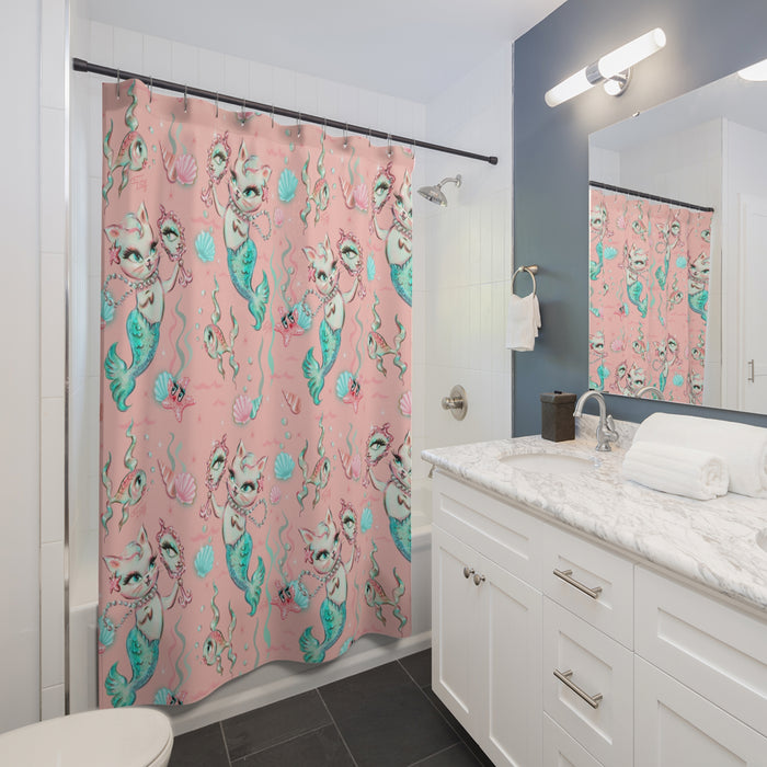 Merkittens with Pearls on Blush • Shower Curtain