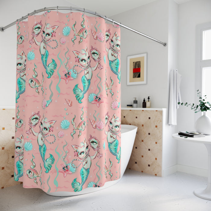 Merkittens with Pearls on Blush • Shower Curtain