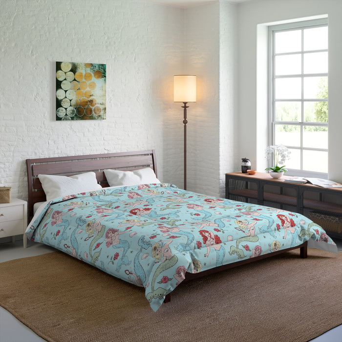 Mermaids and Roses on Aqua • Comforter
