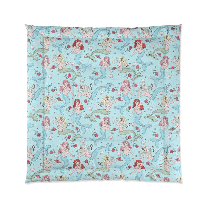 Mermaids and Roses on Aqua • Comforter