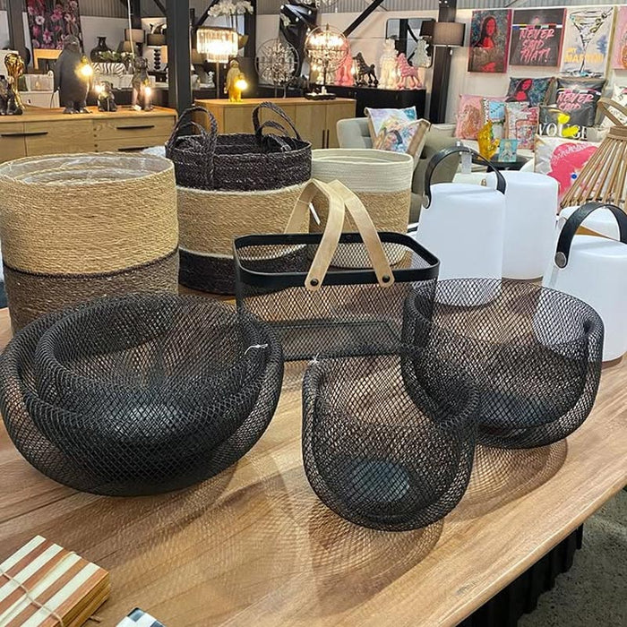Le Forge Mesh Basket with Bamboo Handle - Black | Koop.co.nz