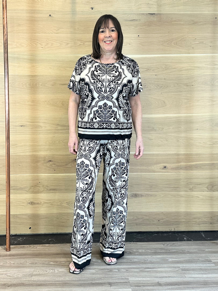 Miss Lagotte Printed Top Black & Camel