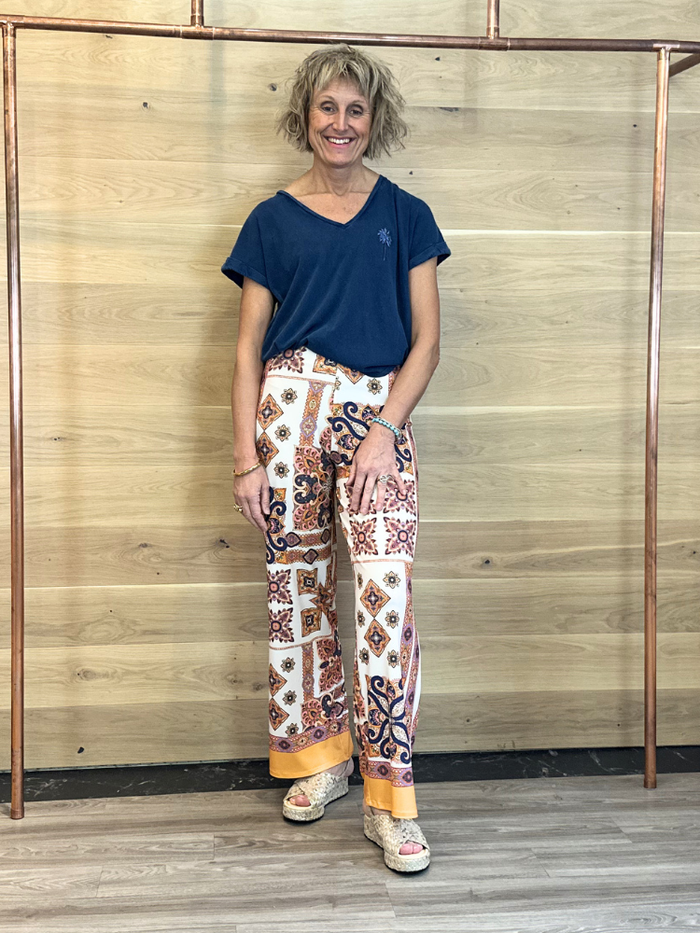 Miss Lagotte Printed Trousers White & Yellow