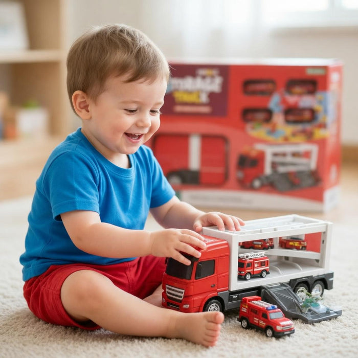 Mobile Fire Storage Truck Toy Set – Lights, Sound & Mini Vehicles (Ages 3+)