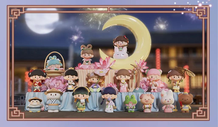 Molinta Ancient Travel Blind Boxes Series by zZoton: A display of toys including dolls, figurines, and cartoon characters.
