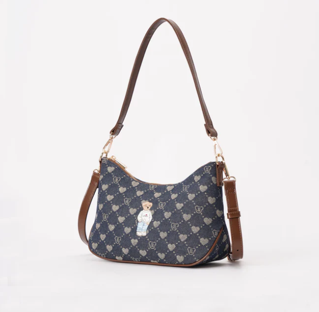 MOON-BLV-DENIM | B-Loved Bear Denim Blue Moon-Shaped Underarm Handbag