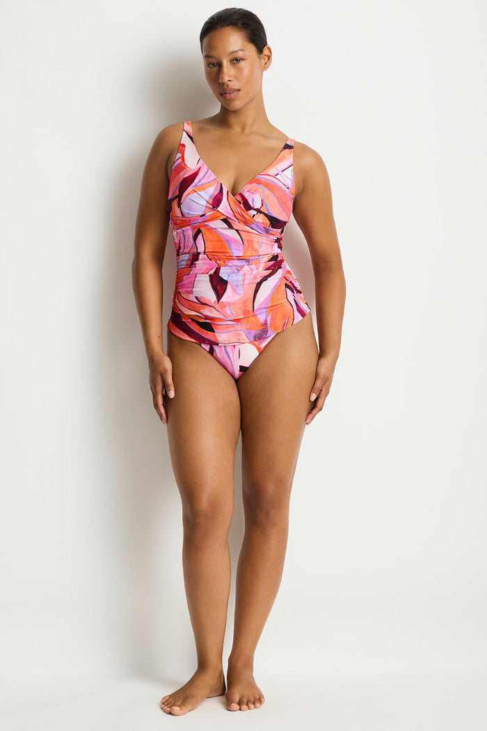 Neon Wave Cross Front Tankini