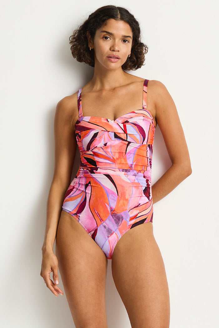 Neon Wave Twist Bandeau One Piece