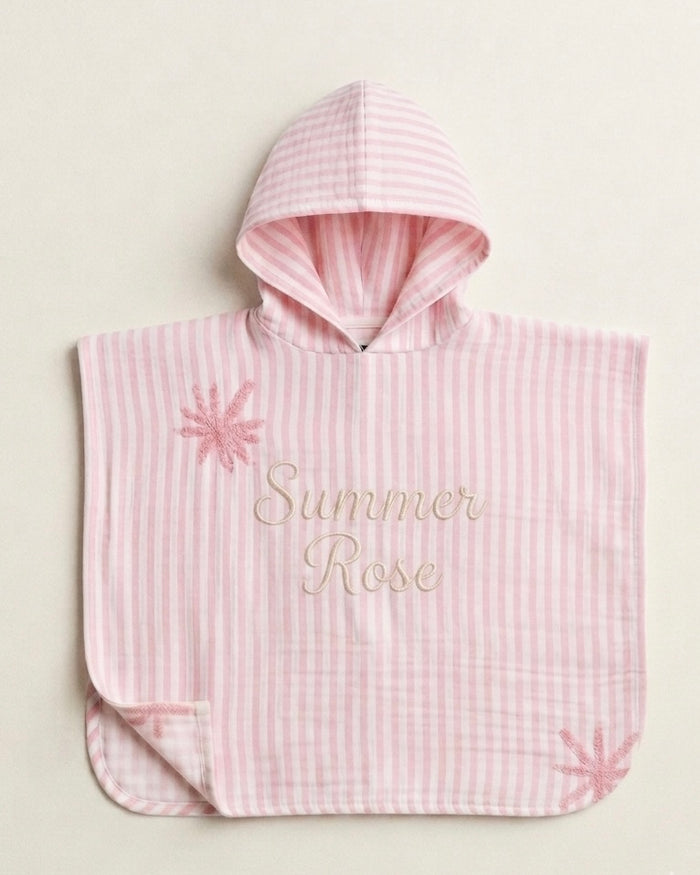 New Hooded Poncho Muslin | Summer Stripes Pink