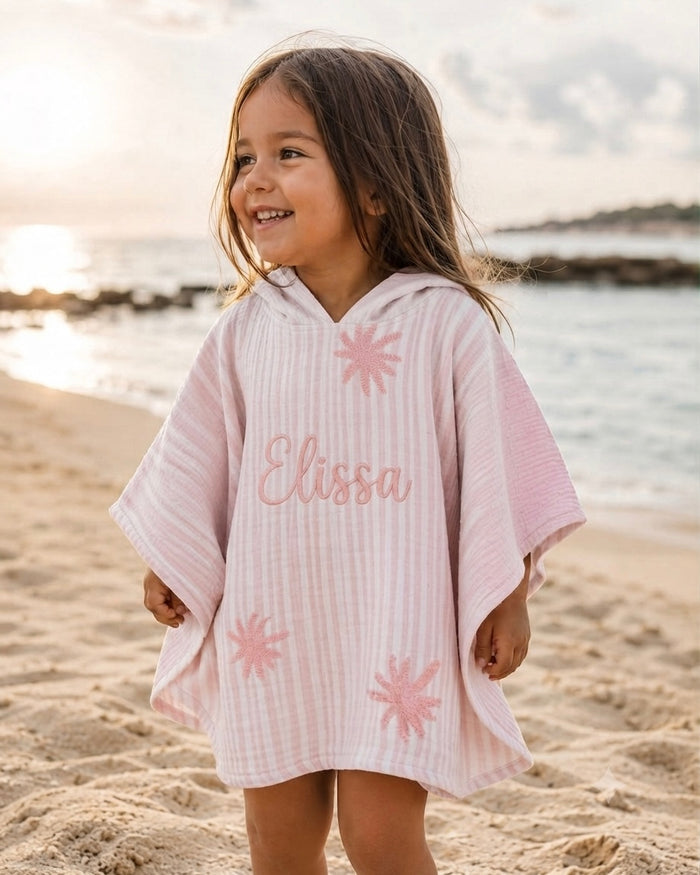 New Hooded Poncho Muslin | Summer Stripes Pink