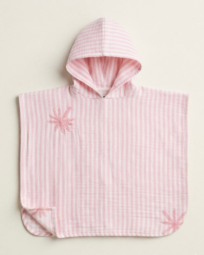 New Hooded Poncho Muslin | Summer Stripes Pink
