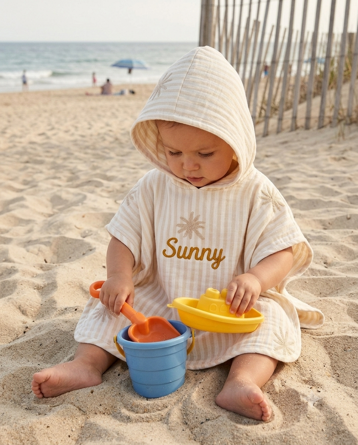 New Hooded Poncho Muslin | Summer Stripes Yellow