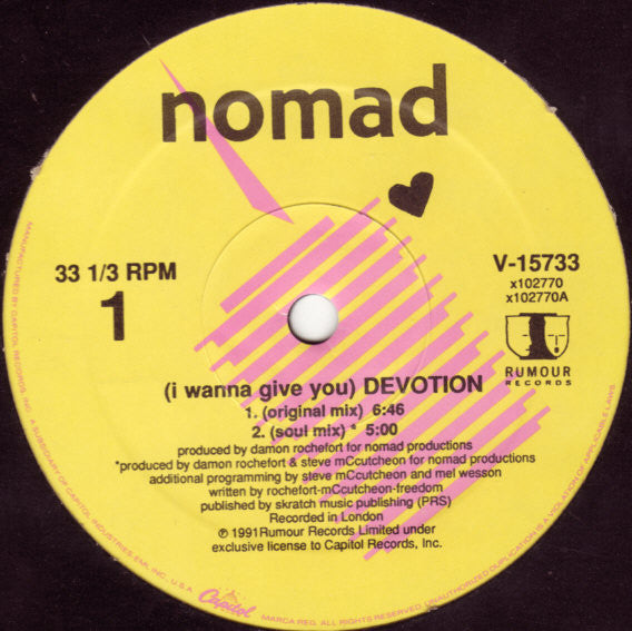 Nomad - (I Wanna Give You) Devotion (12", Single) [US] 1st (Mint (M))