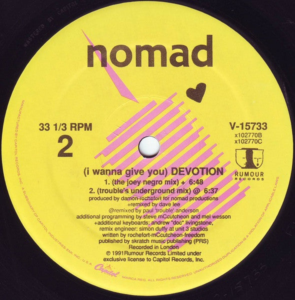 Nomad - (I Wanna Give You) Devotion (12", Single) [US] 1st (Mint (M))
