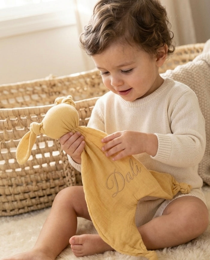 Order Muslin Toy Comforter Blanket with Name | Sunshine Pastel