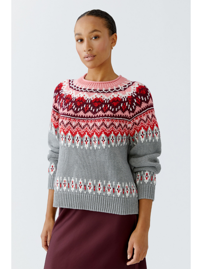 Oui Fair Isle Knit Pink & Grey
