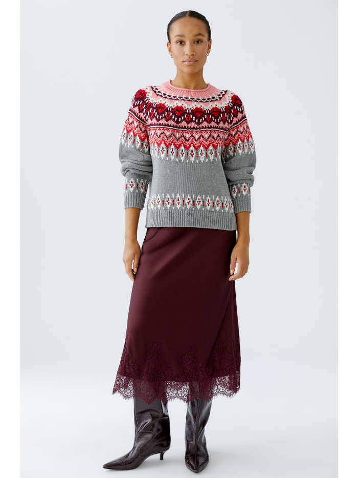 Oui Fair Isle Knit Pink & Grey