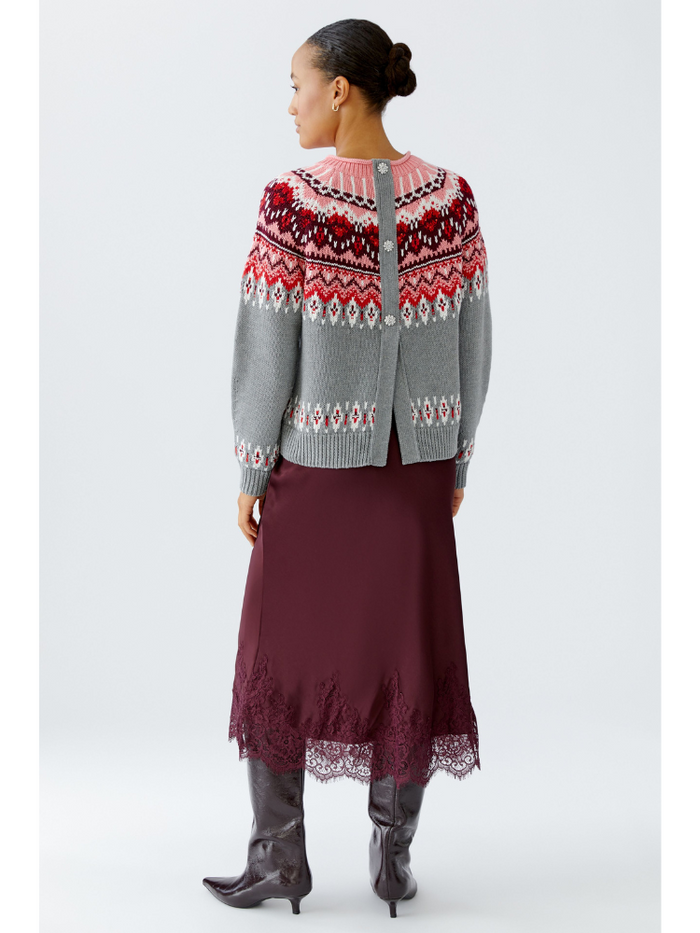 Oui Fair Isle Knit Pink & Grey