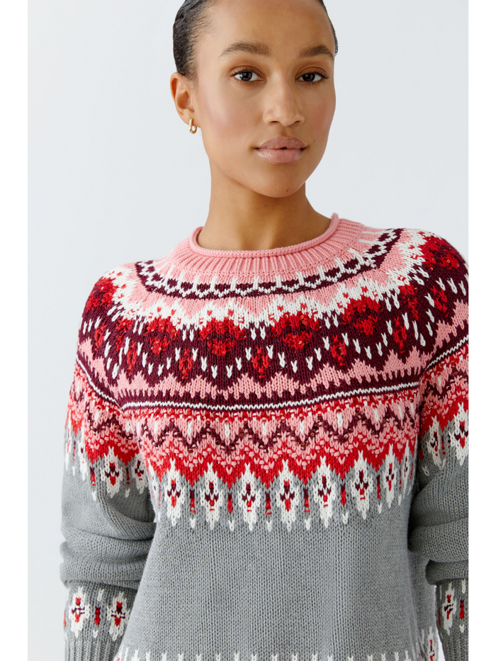 Oui Fair Isle Knit Pink & Grey