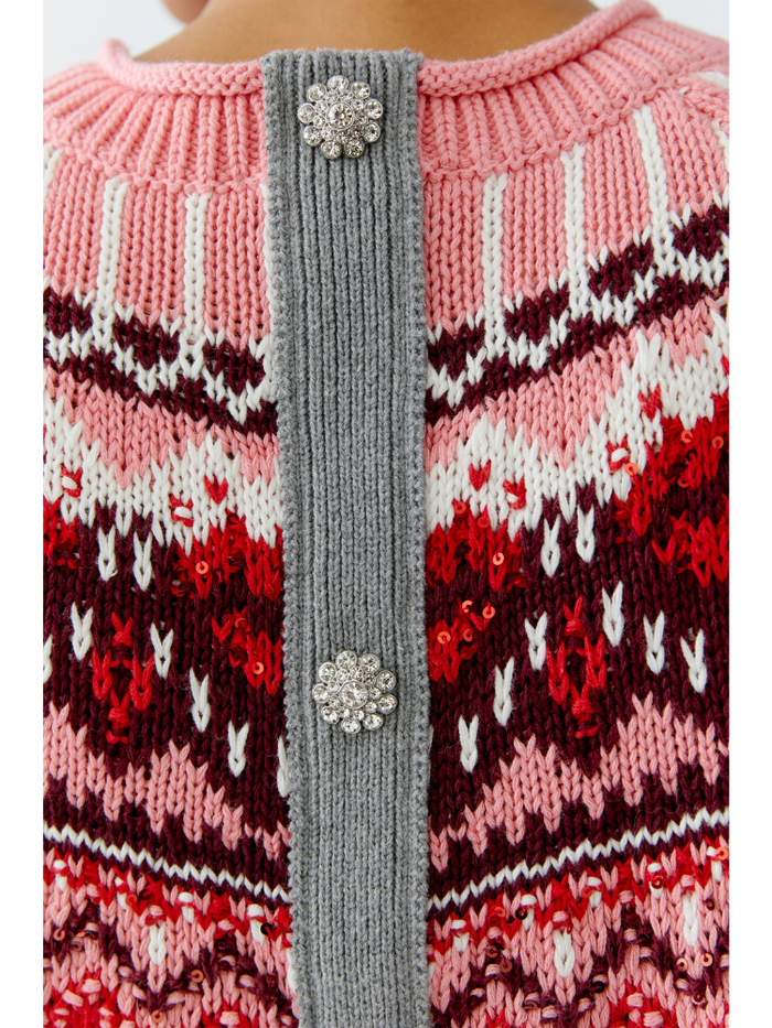 Oui Fair Isle Knit Pink & Grey