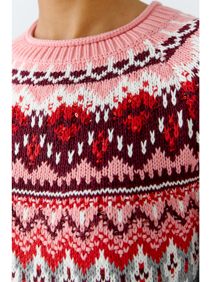 Oui Fair Isle Knit Pink & Grey