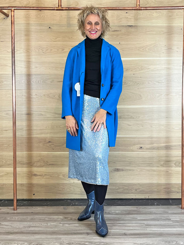 Oui Midi Sequin Skirt Blue Fog