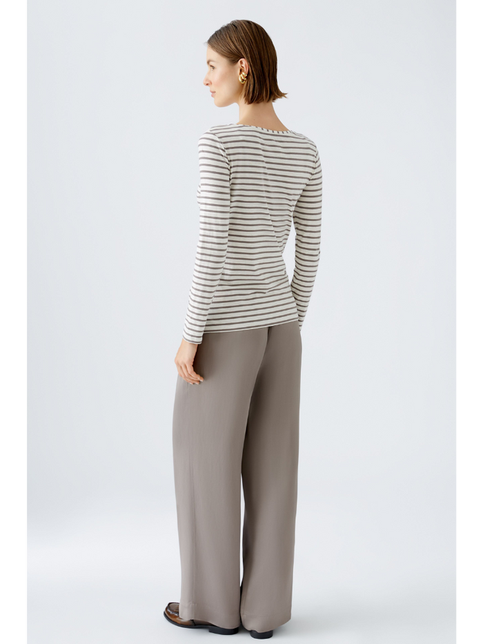 Oui Striped Long Sleeve Top Off White & Brown
