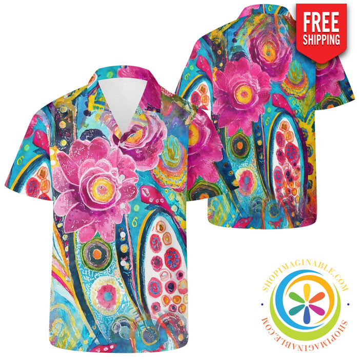 Paint Me Floral Hawaiian Casual Shirt 2Xs