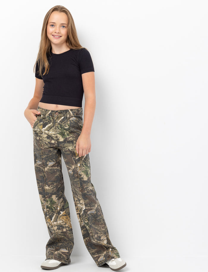 Pantalon à jambe large à motif camouflage pour ado fille