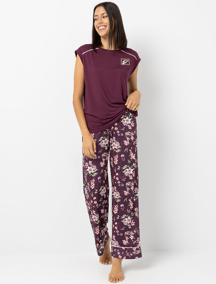 Pantalon de nuit à jambe large et imprimé floral