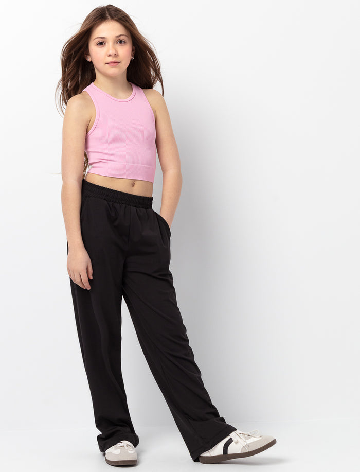 Pantalon jambe large à taille élastique