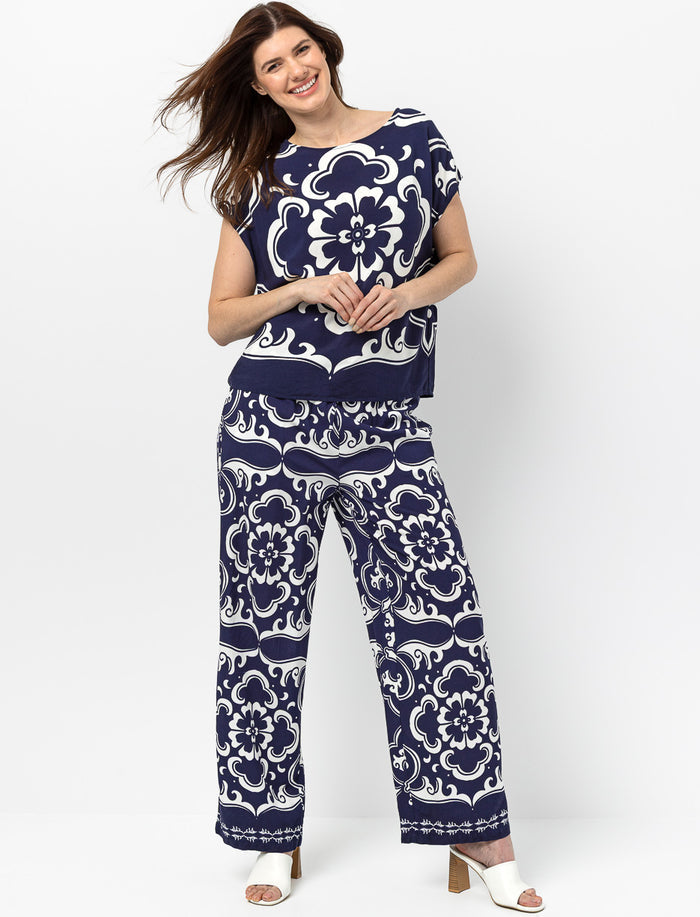 Pantalon jambe large floral paisley