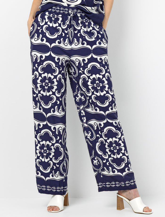 Pantalon jambe large floral paisley