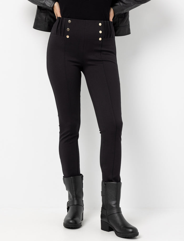 Pantalon taille haute à boutons décoratifs