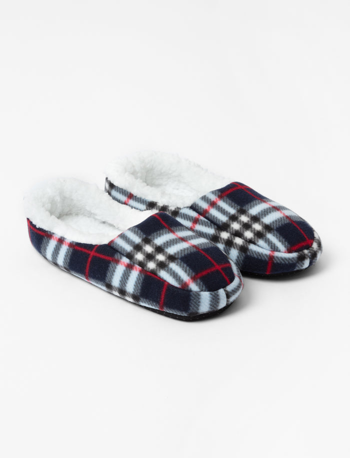 Pantoufles à carreaux doublées en sherpa