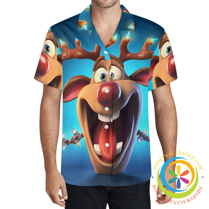 Party Funny Reindeer Holiday Hawaiian Casual Shirt Hawaiian