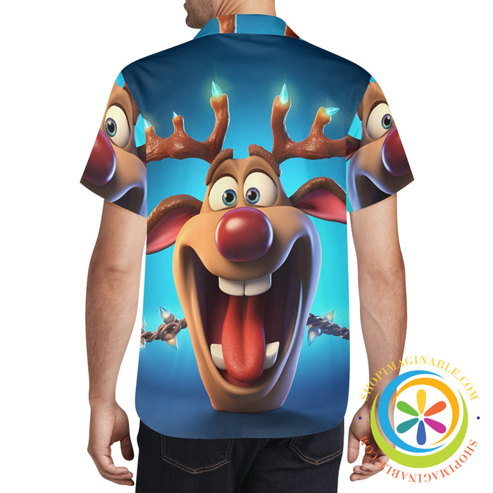 Party Funny Reindeer Holiday Hawaiian Casual Shirt Hawaiian
