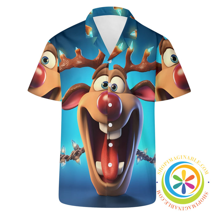 Party Funny Reindeer Holiday Hawaiian Casual Shirt Hawaiian
