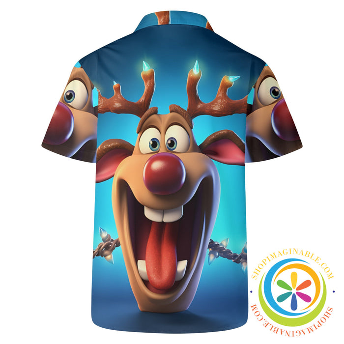Party Funny Reindeer Holiday Hawaiian Casual Shirt Hawaiian