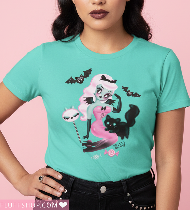 Pastel Candy Vampire with Kitty • Women's Form Fitting Tee