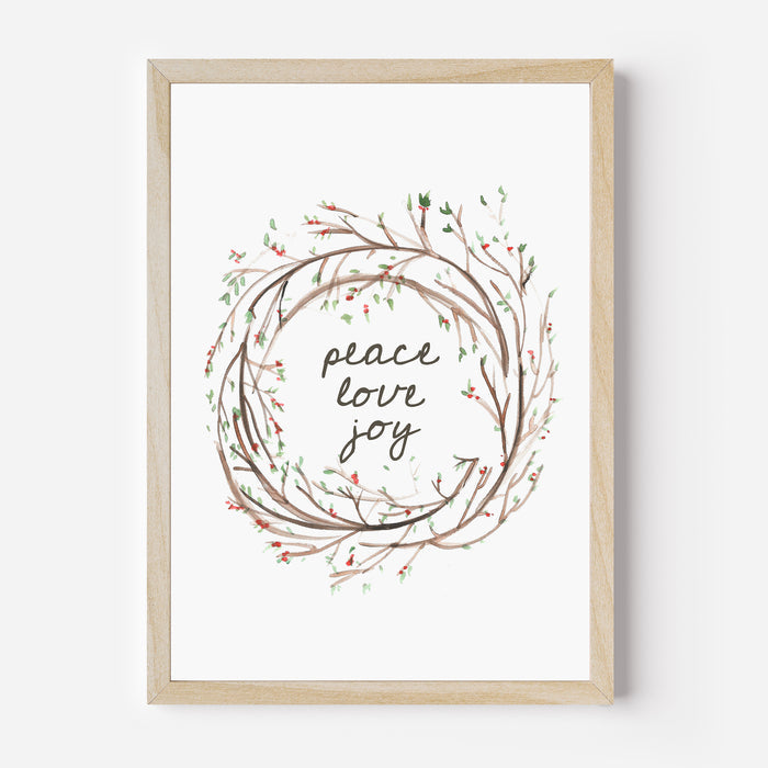 Peace Love Joy Wreath  - Art Print or Canvas - Jetty Home