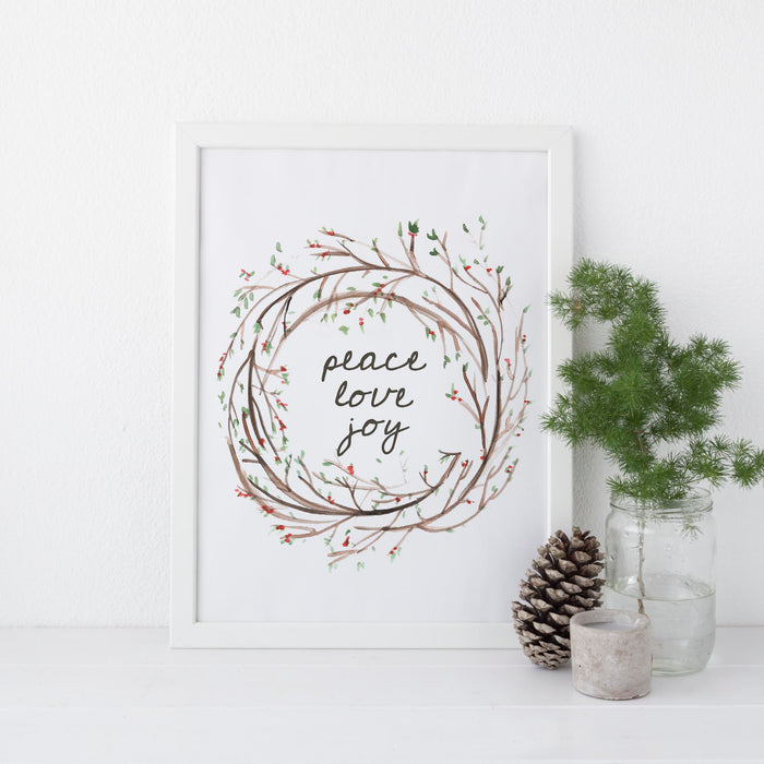 Peace Love Joy Wreath Wall Art Print or Canvas - Jetty Home