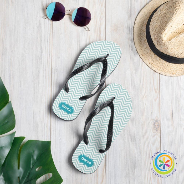 Personalized Aqua Chevron Flip-Flops-ShopImaginable.com