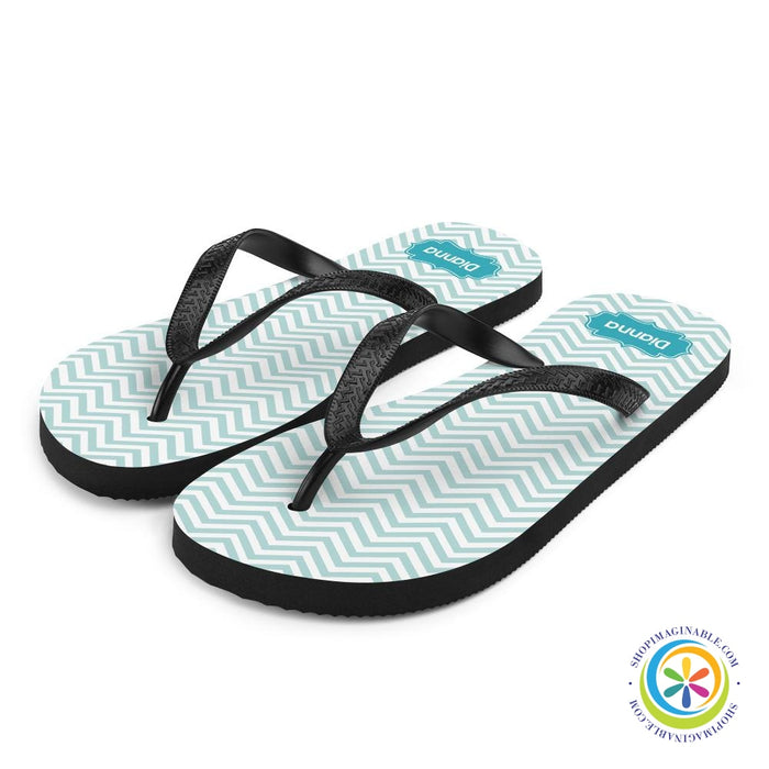 Personalized Aqua Chevron Flip-Flops-ShopImaginable.com
